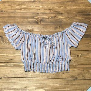 Windsor Striped Crop Top - Off the Shoulder - XS